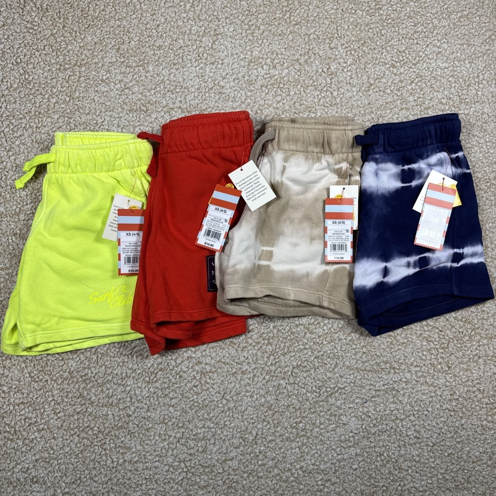 Lot of 4 Cat & Jack Boy's 4-5 Shorts Above Knee Comfy Sz 4-5 Red Tan Blue Yellow